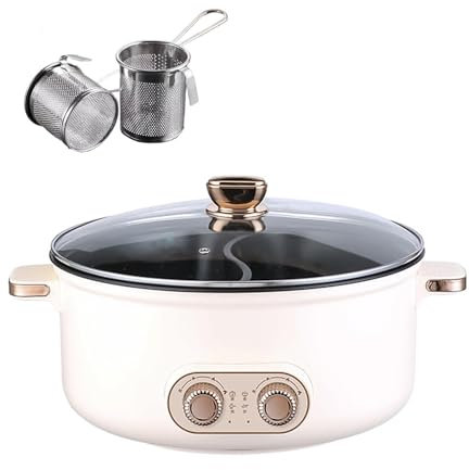 HJXBD888 Fondue Chinoise Electrique, Double Interrupteur de Commande 1600 Watts 1600 Watts Fondue Chinoise Electrique, Convient Aux FêTes d'anniversaire (avec 2 Filets Non éTanches),4.5L