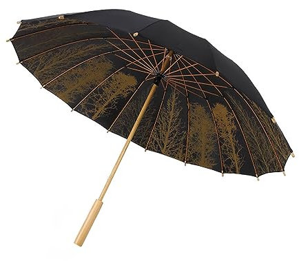 ZUOZUIYQ Langer Stockschirm, 16 Rippen, Winddicht, übergroßer Regenschirm, Holzgriff, Retro-Bäume-Druck, großes Baldachin, Golfschirm für Geschäftsreisen