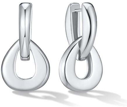 Hängende Ohrringe Silber Damen - Minimalistisches Silbernes Hoop Ohrring für Frau, Hypoallergene 14K Weißgold Huggie Ohrring, Umwandelbares Statement Tropfen Ohrringe Geschenke für Frauen Mädchen