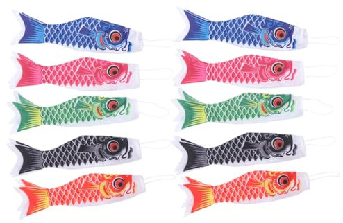 KONTONTY Mangas De Viento De Pez Decorativas Para Exteriores 10piezas Adecuado Para Jardín y Patio Colores Brillantes Diseño Japonés Decoración Colgante