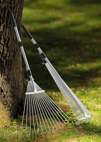 Rastrillo De Jardín Ajustable, Rastrillo De Jardín De 82-160 Cm, Rastrillo De Césped Artificial, 15 Púas, Rastrillo Ligero, Duradero Y Versátil para Recoger Desechos Sueltos, Entre Plantas, Césped