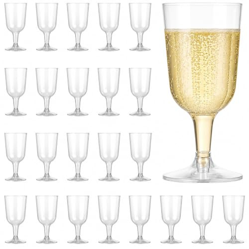 NIEVAN Reusable Clear Wine Glasses 20cl (200ml) – 25 Pack Shatter-Resistant | Party Cups for Wine, Cocktails, BBQ, Picnic, Catering & Events