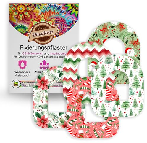 Diasticker | Patch pour Omnipod (5 pièces, Christmas Mix), imperméable, doux pour la peau, respirant, adhérence forte, pansements de fixation adhésifs, fixation de pod