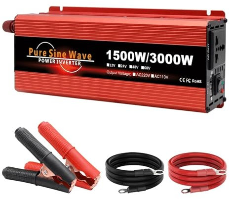 Invertitore Trasformatore 1000W 2200W 3000W Invertitore Di Potenza Per Auto Da 12 A 220V Onda Pura Convertitore Di Corrente 12v 220v 50HZ Presa Universale Convertitore Inverter(3000W-12V-220V-50HZ)