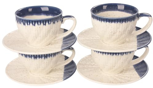 Jinsongdafa Ensemble de tasses à café, 200 ml, tasse à thé en céramique avec sous-tasse, tasses à espresso 8 pièces, tasses empilables, pour latte, thé chaud, cappuccino, mocha, cacao, lavables au