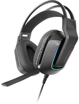 Mars Gaming MH-Strike, Casque Gaming FRGB Rainbow, Design Ergonomique, Drivers Néodyme 50 mm, Microphone Pliable, Commandes Intégrées, Coussinets Air, Arceau Réglable, Multiplateforme, Noir