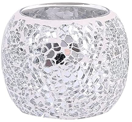 Cabilock Mosaik-kerzenhalter Flackern Leuchter Led Steht Kandelaber Mittelstücke Flammenlos Kerzenhalter Aus Gold Kerzenständer Dekorativ Spitzkerzenhalter Brenner Verbrennung Silver Glas