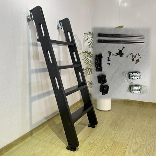 EXCLURA Dachbodentreppe Dachbodentreppe aus Holz mit Montagezubehör, Tragbare Dachbodenausstiegsleiter Länge 1m-2,6m, Platzsparende Notkletterleiter für den Dachboden(Black,6 Step-1.82m(6.0ft))