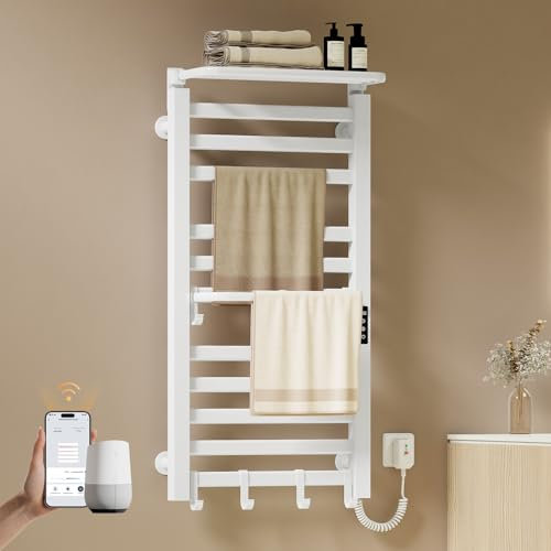 EMKE Handtuchheizkörper Elektrisch 100 x 50 cm, WiFi Smart Thermostat elektrischer Badheizkörper, Handtuchwärmer Elektrisch für Alexa und Google Home und APP Weiß 280W