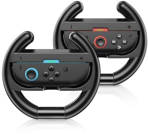 Switch Steering Wheels for Nintendo Switch 2 JoyCons, Racing Wheels for Nintendo Mario Kart World/ 8 Deluxe, Switch Wheel Grip for 2025 Switch 2 Joy-Con Controller with Ergonomic Design-Black (2 Pack)