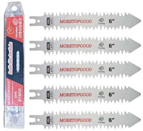 MORETOPGOOD Double-Sided Reciprocating Saw Blade,6 Inch Wood Pruning Japanese Teeth Saw Blades for Cutting Bamboo/Tree Branches/Limb/Roots/Shrubs/Brush/Stumps (5TPI/5 Pack)