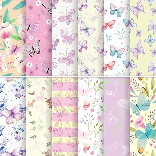 24 fogli Carta per scrapbooking doppelseitig decorata con diversi motivi farfalla e floreali Blocco di Carta 30x30 cm Papierblock Craft Paper per Journaling, Scrapbooking, Calendario, Foto, Album