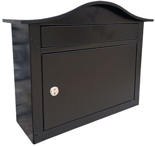 Cassetta Postale a Muro per Casa, Cassetta Posta con Serratura a Chiave per Esterni, Cassette Postali Moderne in Acciaio Zincato, Nero, 34x38x15 cm