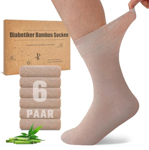 Niorasen Calcetines Diabeticos de Bambu, 6 Pares de Calcetines Diabéticos sin Goma ＆ sin Costuras, Socks de Bambú con Borde Cómodo para Hombre y Mujer
