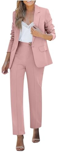 Mrat Women's Two Piece Sets Blazer + Trousers Suits Ladies Elegant Dressy Business Casual Outfits Open Front Lapel Jacket with Pockets Straight Leg Pant Loose Slim Fit Formal Work Office Wedding Guest