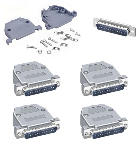 Willwewon 5 Stück DB25 Lötstecker (männlich) mit Gehäusen - Komplett-Satz inkl, 25 poliger RS232-Stecker und Adapter-Komponenten