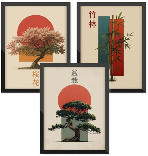 Donari Japan Poster Set – Wandbilder mit asiatischen Motiven | Kyoto, Tokio & traditionelle Kultur | Geschenkidee für Japan-Fans (Set 6 - Bonsai x Bambus, 21x30 cm, Ohne Rahmen)
