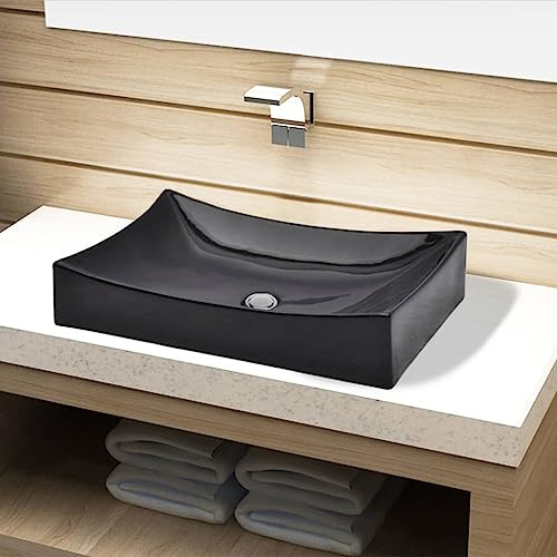 Générique Vasque rectangulaire céramique Noir pour Salle de Bain,Quincaillerie,Plomberie,Équipements sanitaires,Éviers & lavabos,Lavabos,Noir,14 KG,141926