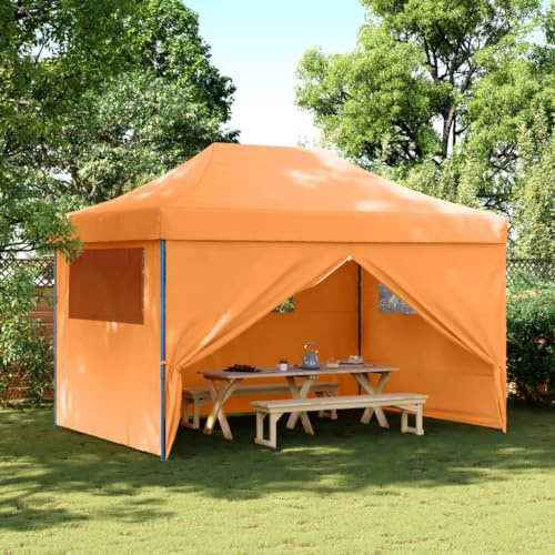 HaoChrymec Partyzelt Faltbar Pop-Up mit 4 Seitenteilen, Oxford-Gewebe mit PVC-Beschichtung, Schutz vor Insekten, Camping Pavillon, Angelzelt, Festival Zelt, Orange, 410 x 279 x 315 cm