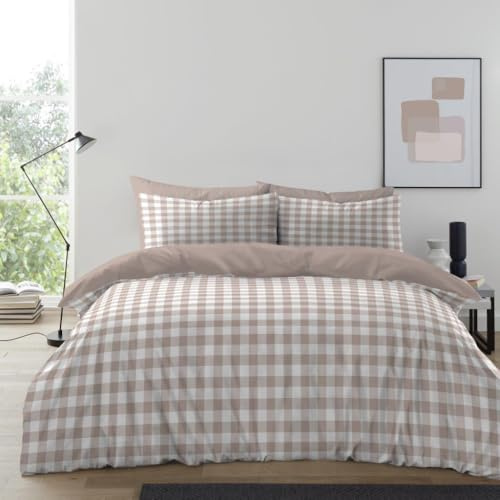 GC GAVENO CAVAILIA Gingham Check Duvet Cover King Size - Super Soft Microfiber Kingsize Duvet Cover Sets With Pillowcases - Tartan Check Bedding Set Reversible Plain Comforter Bed Cover - (230x220 Cm)