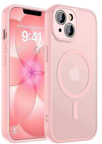 KPPIT Magnetisch für iPhone 13 Hülle Kompatibel für Magsafe,[Militärnorm Schutz Handyhülle] Durchscheinende Matt Kratzfeste Rückseite Schutzhülle Hülle für iPhone 13 Case, Hellrosa