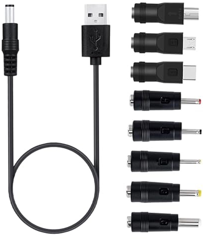 JASOLYI USB to DC Cable,with 8 Connectors Tips,1m Universal USB Power Cable Male to DC 5.5 x 2.1mm Barrel Jack Plug Charger Power Cord Adapter with 2.5x0.7mm 3.5x1.35mm 4.0x1.7mm 5.5x2.5mm 3.0x1.0mm