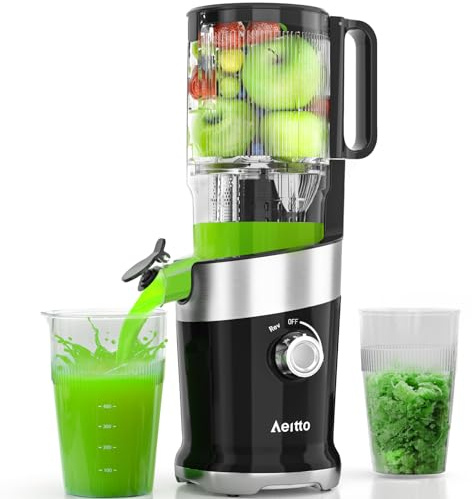 Cold Press Juicer For Whole Fruits, Aeitto Juicer Machines with Large Feed Chute, Self Feeding Juice Extractor Machine, Easy to Assemble, Easy to Clean & Use, High Juice Yield