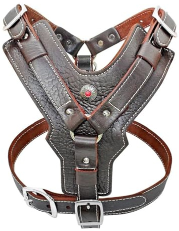 Weiches, Bequemes Hundetrainingsgeschirr, Verstellbares Hundegeschirr Aus Leder Mit Schnellkontrollgriff Für Labradore Und Bulldoggen,Braun,XL