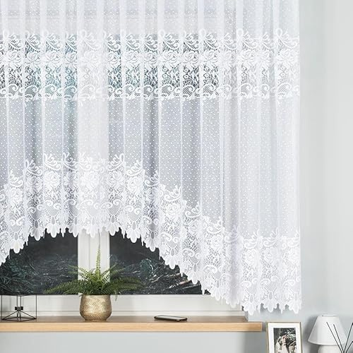 Gardinen Vorhangen Weiß Jacquard 400x160 cm (BxH) Dexter Scheibengardine Bistrogardine Kurzstore Bogen Küchengardine Fensterdeko Pflegeleichte Fertiggardine Modern