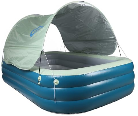 Cloimei Large Inflatable Pool with Canopy Blow Up Swimming Pool for Adults Family Backyard Outdoor Water Play 2.6m PVC Durable Material with Water Slide (Green)