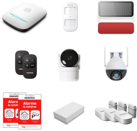 Daewoo Security - Pack de Alarma para casa conectada WiFi & gsm - Sistema de Seguridad inalámbrica con cámaras giratorias Interiores y Exteriores, Sirena Solar, detectores Zigbee, sin suscripción