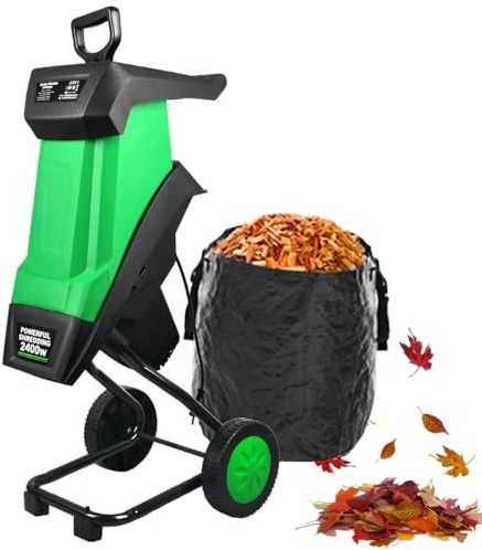 Electric Garden Shredder & Wood Chipper, 2 in 1 Tree Branch Crusher with 50L Collection Bag, Portable Quiet Leaf Mulcher and Compost Shredder, Powerful Leaf Mulcher for Lawn