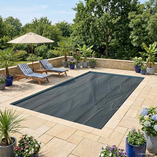 GeenYuu Poolskydd extra tung svart 260 x 160 cm PE med luftkammare, solfilm för pooler, väderbeständig och vattentät, golvskydd och isolering för sommar och vinter