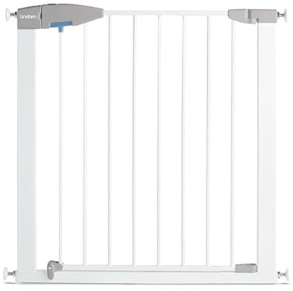 Munchkin Lindam Valla de Seguridad Infantil, Barrera de Escalera para Bebés y Niños Pequeños, Valla de Montaje Fácil sin Tornillos, Puerta de Seguridad para Bebé, Valla Metálica, 76-82 cm, Blanco