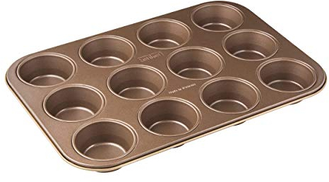 Zenker teglia per Muffin/Cupcake Linea Mojave Gold Dorata 12 Impronte ø 7 cm. con Rivestimento Antiaderente con Particelle minerali di Rinforzo - Dimensioni: 38,5x26,5x3 cm