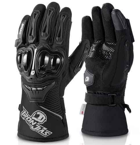 IRON JIA'S Guantes Moto Invierno Hombres CE 3M Cálida Protección Impermeable Pantalla Táctil Ciclismo Esquí Alpinismo-Negro-XL