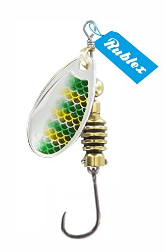 Rublex - Pack de 5 Cucharillas de Pesca Celta-2 GFS | Cebo Artificial de Pesca con Anzuelo Simple sin Muerte Fácilmente Intercambiable con Sistema Quita-Vueltas, Color GFS Plata Verde Amarillo, 3'5gr