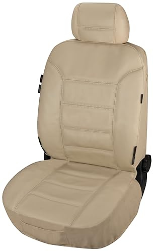 Walser Premium Autoschonbezug Billy Leder, hochwertiger Lederbezug für Vordersitz, Auto-Sitzschoner echtes Leder Fahrer-/Beifahrersitz, Sitzbezüge Echtleder in Universalgröße beige