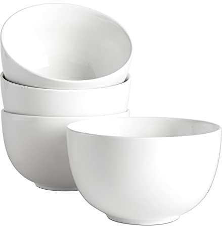 DOWAN 5.8 Deep Soup Bowls & Cereal Bowls - 30 Ounces Large Bowls Set of 4 for Kitchen - White Ceramic Bowls for Cereal, Soup, Oatmeal, Salad, Ramen, Noodle, Rice - Dishwasher & Oven Safe