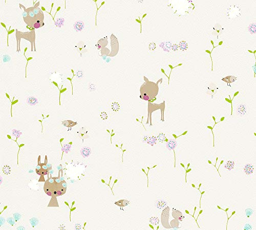 A.S. Création Papiertapete Boys & Girls 6 Tapete mit niedlichen Tieren 10,05 m x 0,53 m beige braun grün Made in Germany 369881 36988-1