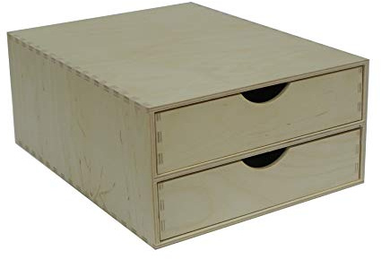 A4 Doble cajón de madera – Caja, Escritorio, Oficina, Almacenamiento, Decoupage, Sin pintar