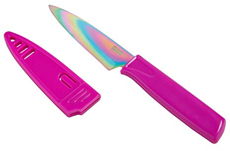 Kuhn Rikon Colori® Paring Knife – 4 Inch Japanese Stainless Steel, Nonstick Blade, Ergonomic Handle & Sheath, Rainbow