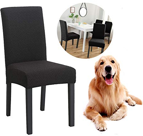 Junyito Stuhlhussen 4er 6er Elastische Set Stuhlhussen Universal Stretchhusse Stuhlbezug Stretch für Stuhl Esszimmer (Dicker Samt B-schwarz, 4 Stücke)