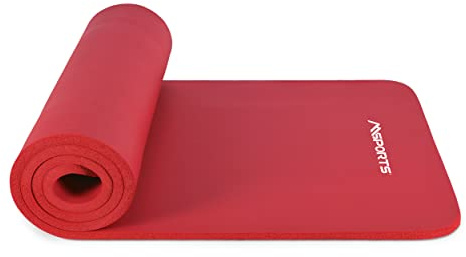 MSPORTS Tappetino da ginnastica Studio 183 x 61 x 1,0 cm, rosso, poster per esercizi e spalline, delicato sulla pelle, senza ftalati, molto morbido, tappetino da yoga