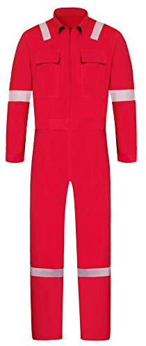 Yukirtiq Herren Moderne Arbeitsoverall aus Baumwolle Arbeitskleidung Praktische Overall für Handwerker Latzhose mit Reflektierende Bänder (Rot, S)