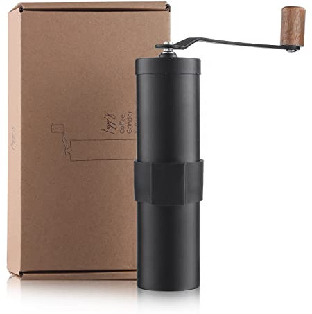 Molinillo de café manual con mecanismo de cerámica – Molinillo de café manual regulable sin niveles, manivela desmontable, diseño moderno con mango de madera, ideal para camping, viajes y hogar