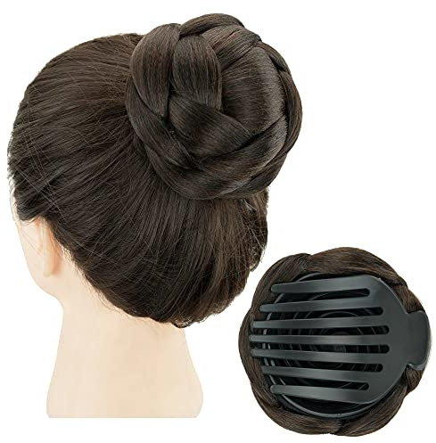 IMISSU Geflochtene Chignon Tänzer Haar Donut Haarteile Scrunchie Krallen Haarknoten Hochsteckfrisur für Hochzeitsfeier (M1 Schokoladenbraun)