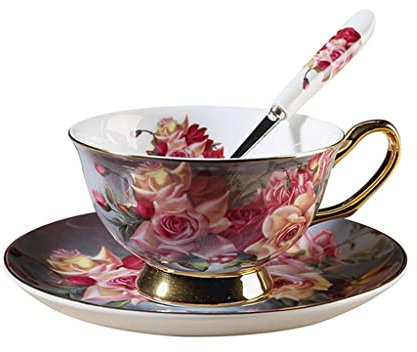 Europe de style café Set English Afternoon Tea Cup,Service à Café Porcelaine,Tasses à Motif Floral Vintage avec Anses et Soucoupes,Tasses en céramique pour la maison for boissons chaudes ou froides