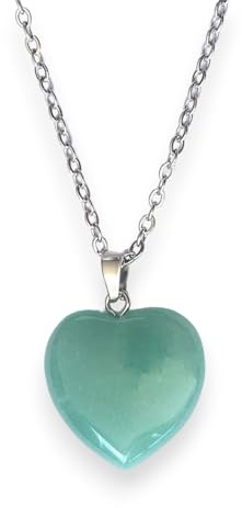 ASTER LAHELÍ - Collier Femme de Pierres Semi-précieuses en Forme de Cœur - Collier Acier Inoxydable Femme Pendentif Amulette d'amour - Idéal pour les Cadeaux (Aventurine verte)