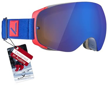 Black Crevice Skibrille I Unisex Skibrille mit rahmenlosen Design I Herren & Damen Skibrille mit UV 400-Schutz I Snowboardbrille mit sphärischen Gläsern I Verspiegelte Schneebrille